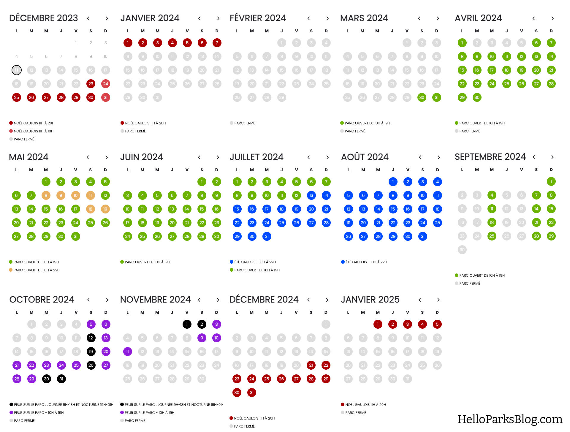 Calendrier d'affluence 2024 - 2025 à Disneyland Paris